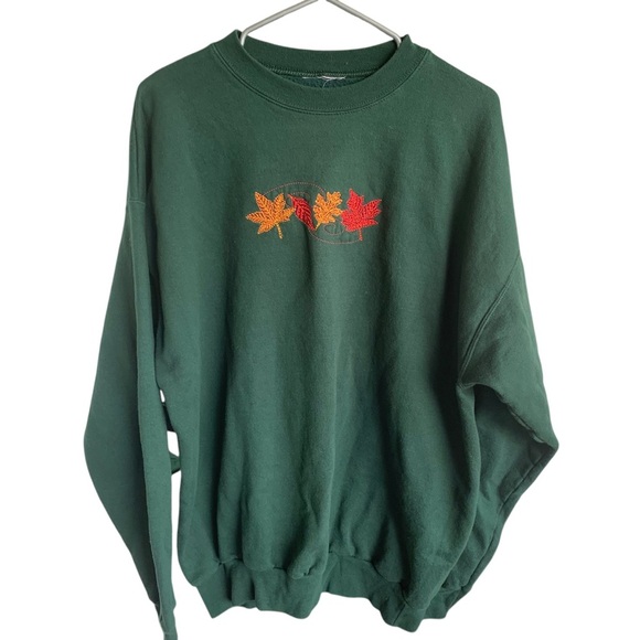 American Vintage Other - Vintage Crewneck Sweatshirt Fall Green Leaf Embroidered Sweater Adult size XL